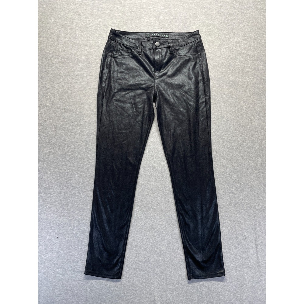 Tinseltown Wax Coated Skinny Leg Pants Womens 9 Black Stretch Mid Rise Casual
